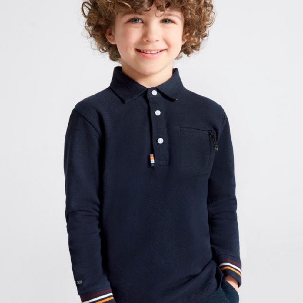 Size 3 Toddler Boys Mayoral Blue Long-Sleeve Polo Shirt Classic Design